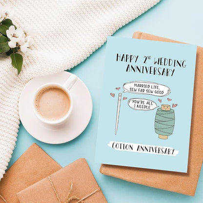 Funny 2 Years Anniversary Card, Two Years Anniversary Card for Husband Wife, Happy 2nd Wedding Anniversary Card, Cotton Anniversary Card