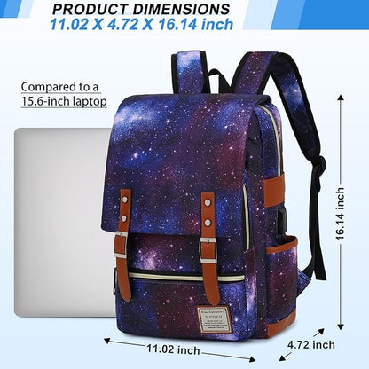 Vintage Travel Laptop Backpack with USB Charging Port, Business Outdoor Sports Bag for Men Women..(Starry Sky)