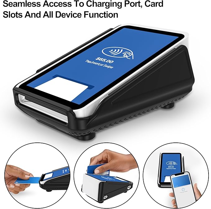 Kailfee Protective Case and Screen Protector*3 for Square Terminal Card Reader - Rubberized Hard Casing with Non-Slip Base and Tempered Glass(Black)