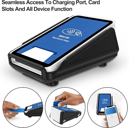 Kailfee Protective Case and Screen Protector*3 for Square Terminal Card Reader - Rubberized Hard Casing with Non-Slip Base and Tempered Glass(Black)