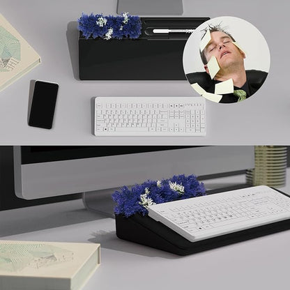 TOWON Black Whiteboard for Desk with Artificial Potted Plant & Nano Incense Stone Aromatic, Desktop Dry Erase Notepad with Storage, Desk Accessories Tray with Organizer for Home Office