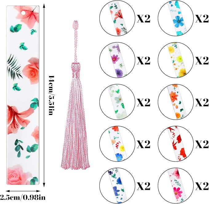 20 Pieces Flower Resin Bookmark Transparent Floral Bookmarks for Women Cute Bookmarks Flower Page Marker with Tassels Graduation Gifts for Women