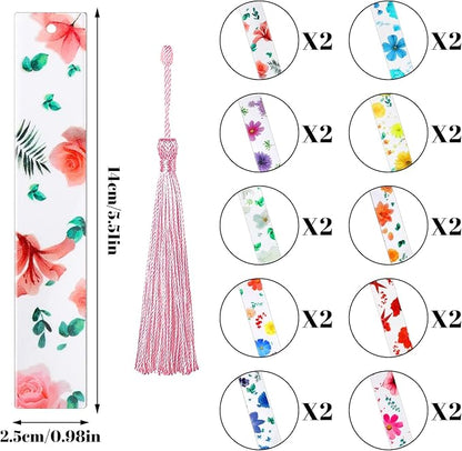 20 Pieces Flower Resin Bookmark Transparent Floral Bookmarks for Women Cute Bookmarks Flower Page Marker with Tassels Graduation Gifts for Women