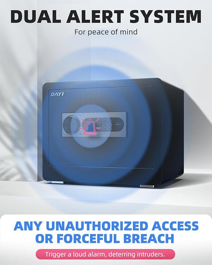 DAYI Safe Box, 1.4 Cubic Feet Home Safe with Fireproof Waterproof Bag, Security Safe Box for Money Cash Valuables, Digital Electronic Keypad, Dual Alarm System, Removable Shelf - D-35