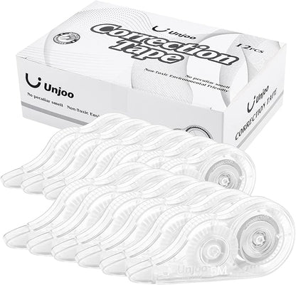 White Correction Tape, Easy To Use Applicator for Instant Corrections Wrong Writing At Any Time, For school, Office (12pack, 5M/196" x 0.2")