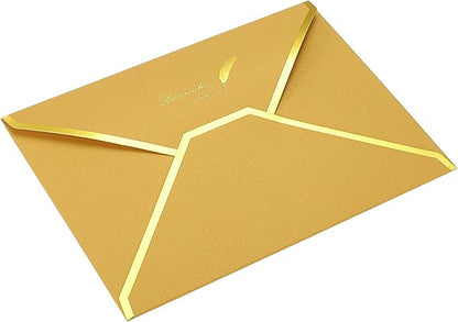 PATIKIL V Flap Envelopes, 10 Pack 7 x 5'' Luxury Style Gold Border Greeting Card Envelope for Invitations Weddings, Golden