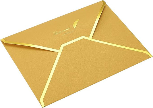 PATIKIL V Flap Envelopes, 10 Pack 7 x 5'' Luxury Style Gold Border Greeting Card Envelope for Invitations Weddings, Golden