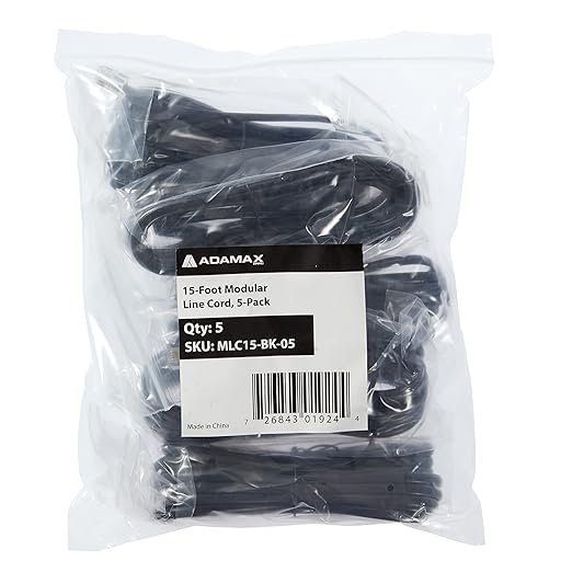 Newhouse Hardware 15 ft Telephone Extension Cord, with RJ11 (6P4C) Connectors, Works with Telephones, Fax Machines, Modems, 5-Pack, Black