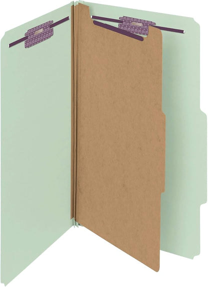Smead Pressboard Classification File Folder with SafeSHIELD Fasteners, 1 Divider, 2" Expansion, Legal Size, Gray/Green, 10 per Box (18776)