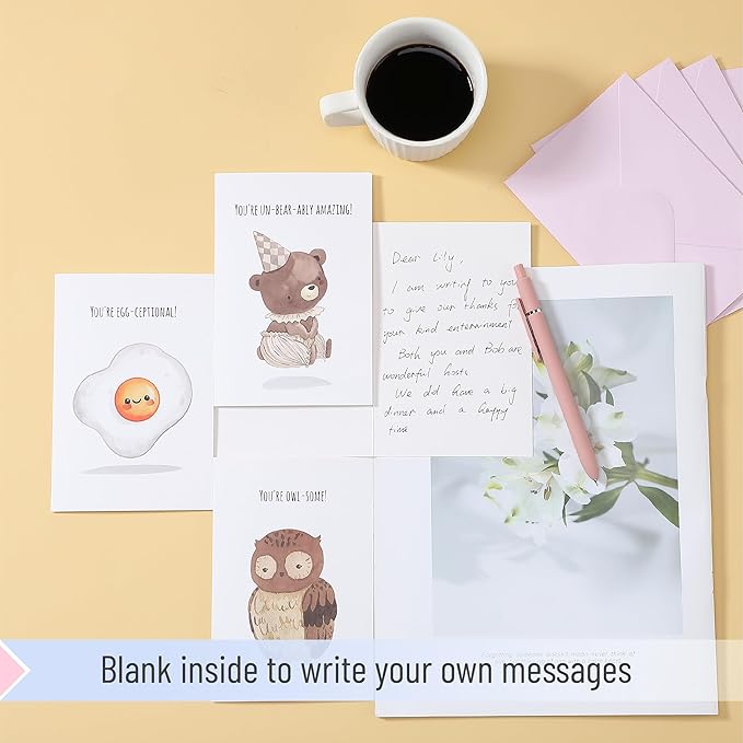 Mr. Pen- Funny Notecards with Envelopes, 24 Set, Funny Cards for Kids, Funny Geeting Cards for Kids, Blank Cards for Kids, Kids Cards, Fun Puns Blank Note Cards