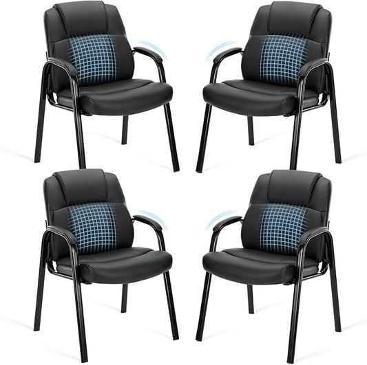 OLIXIS Waiting Room Chairs Set of 4, Leather Office Desk Reception Guest Stationary Side Chair with Padded Arms for Home Conference Lobby Area Meeting Church Medical Clinic Elderly Student