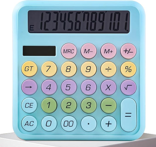 Golcellia Calculators Desktop, Blue Mechanical Calculator, Cute Calculator 12 Digit Desk Basic Calculator Large Display, Dual Power Solar Battery, Office Home School Supplies for Adults & Students