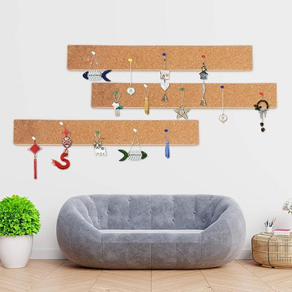 FEBSNOW 3 Pcs Bulletin Strip Cork Strip Cork Bulletin Bar Strip Natural Frameless Cork Board Strips with Strength Adhesive Backing for Office, School, Home Holiday Decor 15" X 2"- 1/2" Thick