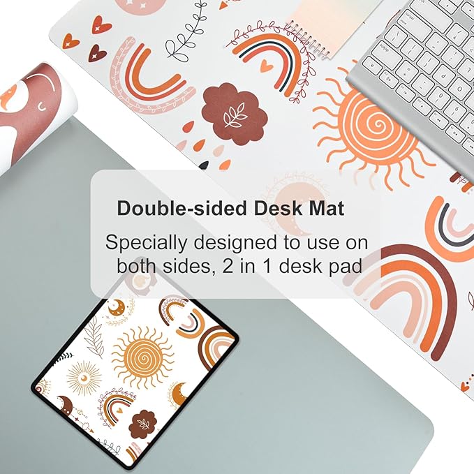 Colorful Star Boho Cute Desk Pad, Waterproof Rainbow Large Gaming Mouse pad for Girls Women Cute Desk Accessories Kawaii Office Decor, Computer Keyboard Mat for Work, Game, Office, Home 31.5" x 15.7"