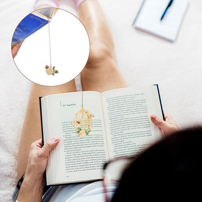 2 Pcs Metal Rose Bookmarks, Beautiful Book Marks for Reading Women Vintage Bookmarks with Metal Chain Pretty Bookmark Gift for Book Lovers Readers Birthday Christmas Gifts(Pink, White Roses)