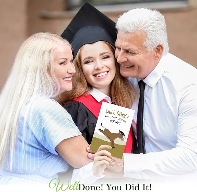FaCraft Funny Graduation Card for Her Him, Class of 2025 Graduation Greeting Cards with Envelope for Boy Girl Son Daughter, for Graduates High School College 8th Grade (Funny Donkey)