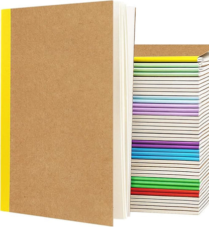 Gwybkq A5 Lined Kraft Composition Notebooks Bulk 40 Pcs(5.5x8.3) College Ruled with Rainbow Spine,Journal Notebook for Women Girls College Students Office School Supplies, 60 Pages/30 Sheets