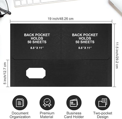 Harloon 75 Pack Two Pocket Portfolio Folders Bulk, 8.5 x 11 Inches Textured Paper with Business Card Slot Letter Size File Folders for Office School Classroom (Black)