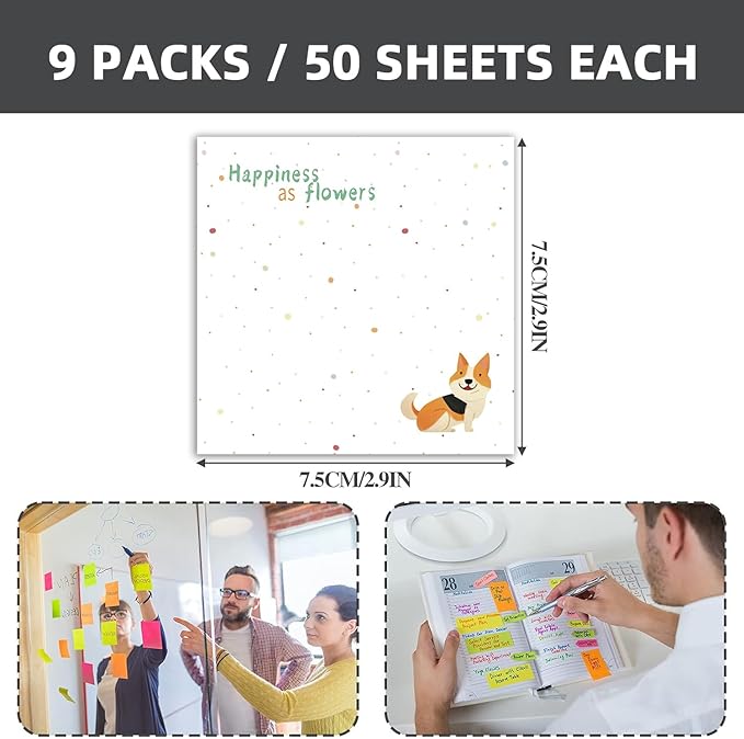 Post it Notes 3x3 Cute and Aesthetic Sticky Notes Planner Notepad - 450 Sheets - Desk Accessories for School, Office, and Home - Ideal Gifts for Teachers, Women, and Coworkers (Dog)