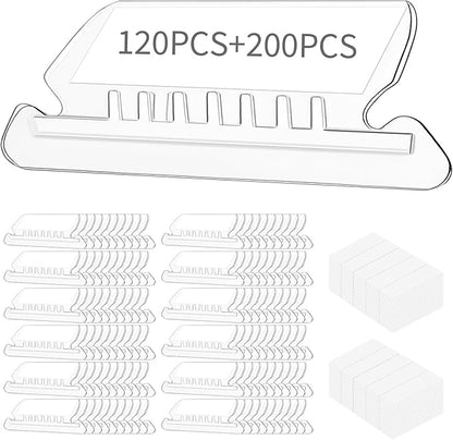 Hanging File Folder Tabs, 120 Pcs File Folder Tabs and 200 Pcs Inserts, File Tabs for Hanging Folders, Plastic Hanging Folder Tabs, Clear Hanging File Tabs for File Folders