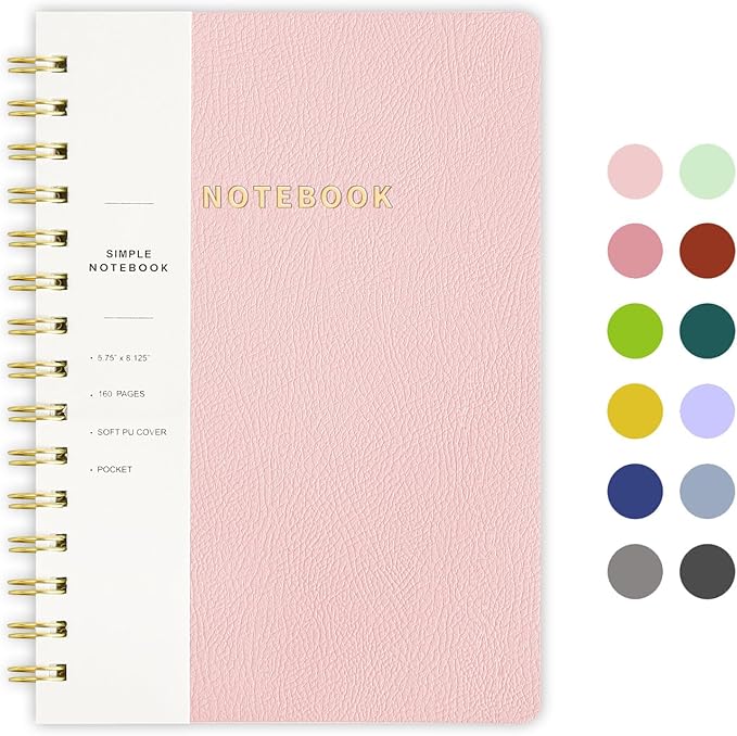 Lined Spiral Notebook College Ruled A5 Journal Book for Note Taking, 160 Pages Writing Journal for Office and Home School Supplies 5.75 x 8.125 inch - Pink