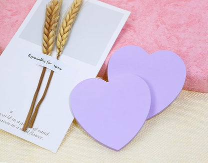 Mini Skater 2 Pack Kraft Paper Sticky Notes Heart Shaped Self-Stick Blank Book Tabs Paper Markers Sticky Notes Pad 100 Sheets Index Sticker (Light Purple)
