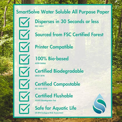 3 pt. Water-Soluble Paper | Dissolves Quickly in Water | Biodegradable | Eco-Friendly | Printer Compatible | Crafts, Drawing, Notes | Letter Size, 8.5” x 11” | Pack of 10 White Sheets