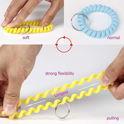 BIHRTC 6 Color Wrist Keychain Plastic Spring Flexible Spiral Wrist Coil Stretchable Wristband Spiral Key Chain Bracelet Key Holder Key Ring for Gym Pool ID Badge Sauna Outdoor Activities