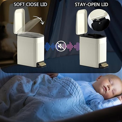 Small Bathroom Trash Can with Lid Soft Close-6L/1.6 Gal Slim Step Garbage Can-Metal Pedal Wastebasket-Narrow Rectangle Garbage Container Bin for Corner Office, Bedroom, Toilet, Live Room-Beige