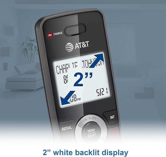 AT&T GL2101 DECT 6.0 Cordless Home Phone with Call Block, Caller ID, Full-Duplex Handset Speakerphone, 2" White Backlit Display, Lighted Keypad (Graphite & Black)