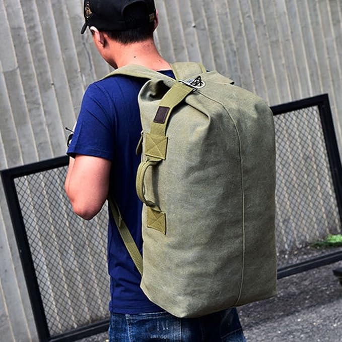 Military Duffel Bag Top Load Double Strap Canvas Backpack Army Travel