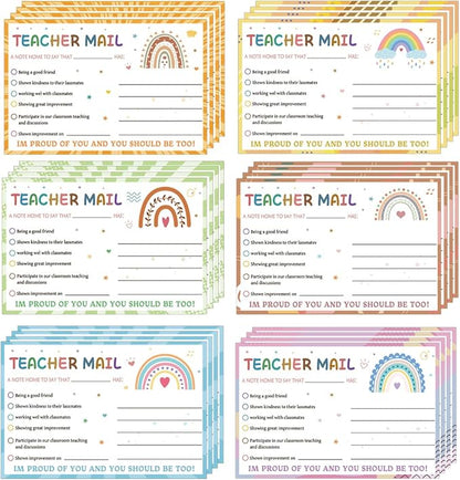 60 Pcs Rainbow Happy Mail Teacher Notes to Parents Classroom Good Behavior Incentive Motivational Cards Motivational Notes Positive Postcards For Home,Preschool, Kindergarten, Elementary (Color2)