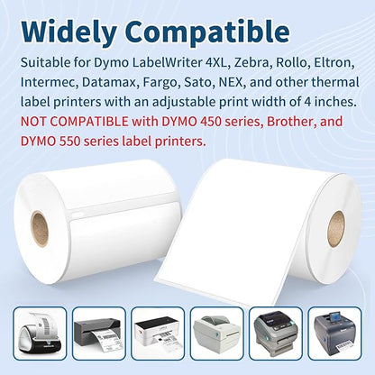 6 Rolls 4" x 6" Direct Thermal Shipping Labels, Compatible with Dymo 4XL, Rollo & Zebra Printer | 220 Labels/Roll, Perforated, Permanent Adhesive, BPA-Free