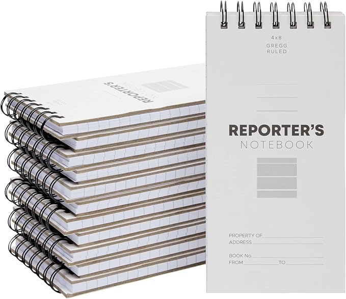 12 Pack Reporters Notebook, Spiral Note Pad for Journalist, Detective (70 Sheets/140 Pages Per Book, 4x8 In)