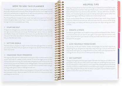 A5 Spiral Bound Fitness Planner – Metallic Gold Rise - 5 Tabs with 160 Pages for Exercise Planning with Intro, Goal Setting, Movement, Progress Check-Ins, Notes & more - Erin Condren
