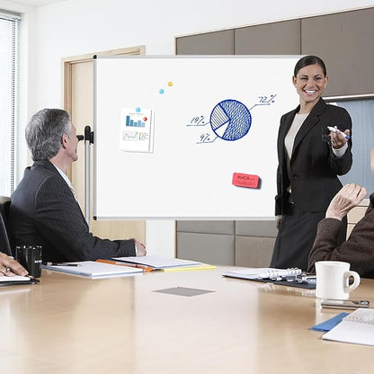 VIZ-PRO Double-Sided Magnetic Mobile Whiteboard, 48 x 32 Inches, Aluminium Frame and Stand