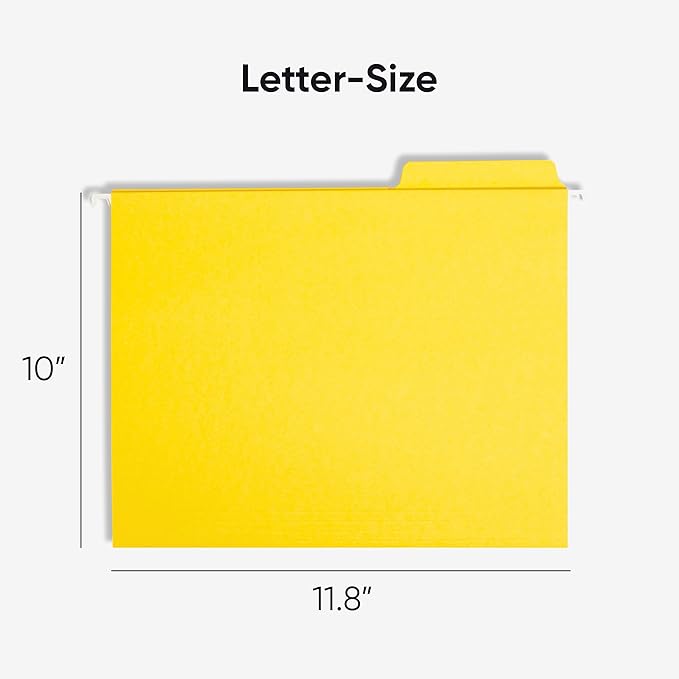 Smead FasTab Hanging File Folder, 1/3-Cut Built-in Tab, Letter Size, Yellow, 20 per Box (64097) (Pack of 1)
