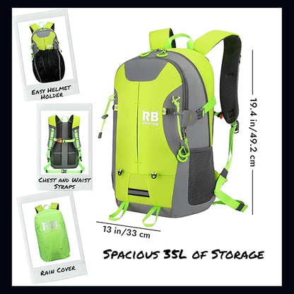 Reflective Motorcycle Backpack Lightweight, Water Resistant Casual Daypack with Laptop Pocket for Safe Commuter, Biking, and Daily Use. 35L Sport bookbag to Avoid Accidents (green backpack)