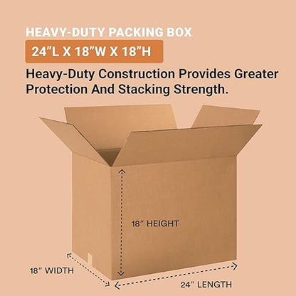 AVIDITI Heavy-Duty 24" x 18" x 18" Single Wall Cardboard Boxes (10-Pack) | Large Corrugated Boxes For Shipping, Packaging, Moving, Storage Box for Home or Business, Strong Wholesale Bulk Boxes