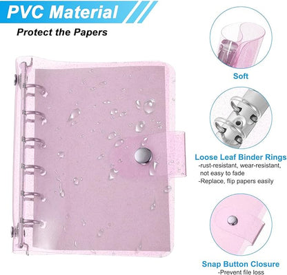 PATIKIL A7 Clear Binder Cover, Soft PVC Bling Loose Leaf Binder Protector Refillable Notebook Shell with Snap Button Closure for DIY Meeting Notebook Folder, Purple