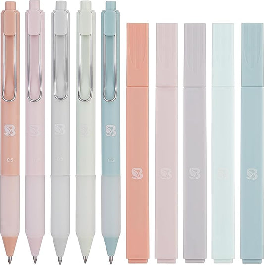 BLIEVE - Aesthetic Highlighters and Gel Pens With Soft Ink And Tip, Bible Highlighters and Pens No Bleed, Dry Fast Easy to Hold, for Bible Journaling Planner School Supplies (Pastel)