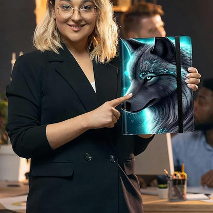 Wolf PU Leather Padfolio Clipboard Notepad with Pen Loop and Elastic Strap Interview/Resume Document Organizer for Business School Office