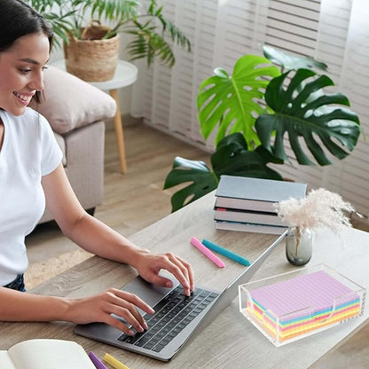 4x6 Acrylic Memo Holder with Sticky Notes for Desk, Clear Sticky Note Dispenser with Adhesive Notepad, 4x6 Acrylic Notepad Holder Desk Organizer for Office Home School (DP027)