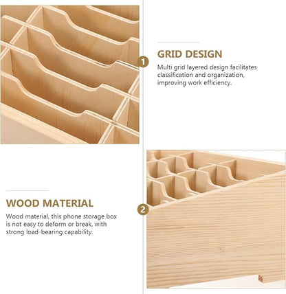 Toddmomy Cell Phone Storage Box 24-grid Wooden Cell Phone Holder Desktop Organizer Storage Box for Classroom Office