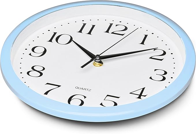 Bernhard Products Light Blue Wall Clock Silent Non Ticking - 10 Inch Quality Quartz Battery Operated Round Easy to Read Home/Kitchen/Office/Classroom/School Clock