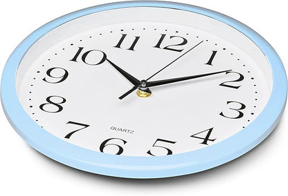 Bernhard Products Light Blue Wall Clock Silent Non Ticking - 10 Inch Quality Quartz Battery Operated Round Easy to Read Home/Kitchen/Office/Classroom/School Clock