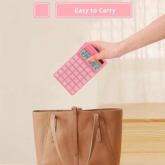 VEWINGL Laptop Keyboard Calculator 12 Digit,Dual Power Battery and Solar,Desk Calculator with Large LCD Display for Office,School, Home & Business Use,Tablet Button,Automatic Sleep.6.5 * 4 in (Pink)