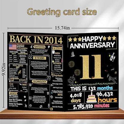Joycard 11th Anniversary Card for Women Men, Gold Wedding Card for Wife Husband, Sweet Marriage Decorations Gifts for Couple, Perfect for Her Him on Anniversary Day, Back in 2014