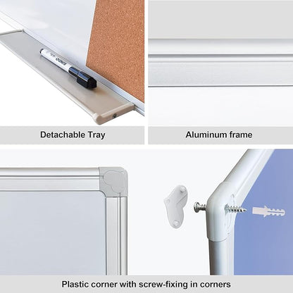 Cork Bulletin Board, 36 X 24 Inches White Magnetic Dry Erase Board, Large Wall Mounted Message Vision Notice Memo Pin Board for Office, Home and School