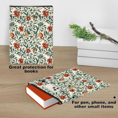 Botanical Book Sleeve, Classic Flower Book Covers for Paperbacks, Floral Book Pouch Book Protector, Book Lovers Gifts for Women Girls Wife, Book Accessories Book Club Gifts Christmas Birthday Gifts